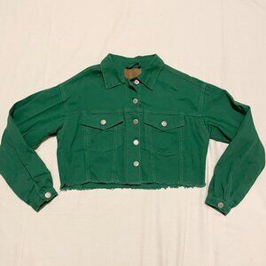 Bluenotes Crop Denim Jean Jacket Green Womens Size XS